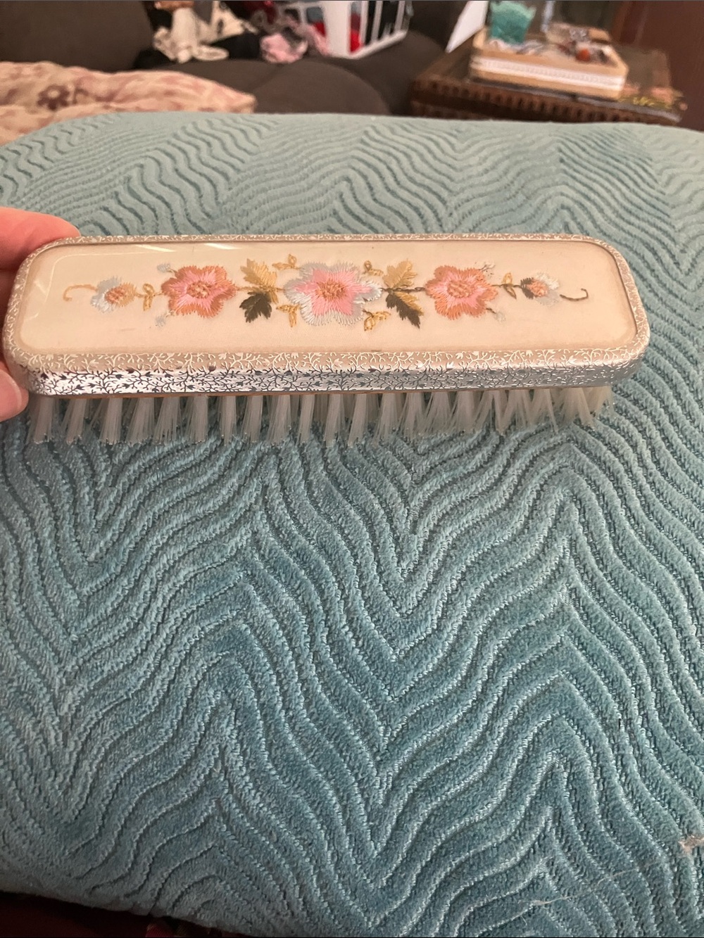 Vintage Floral Hand Brush - Pink Embroidered Handle